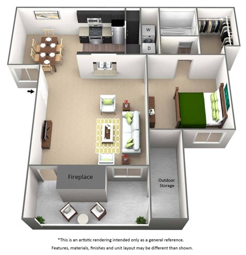 1 bedroom floor plan at The Willows on Rosemeade, Texas